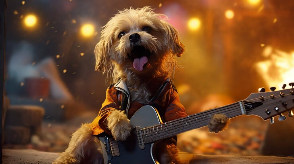 강아지가 좋아하는 음악 및 강아지 스트레스 해소 음악 글 중  키타 치는 강아지 사진