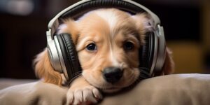 강아지가 좋아하는 음악을 듣고 있는 강아지